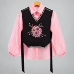 Pink Organza Shirt with Bib
