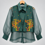 GREEN ORGANZA SHIRT WITH JACKET