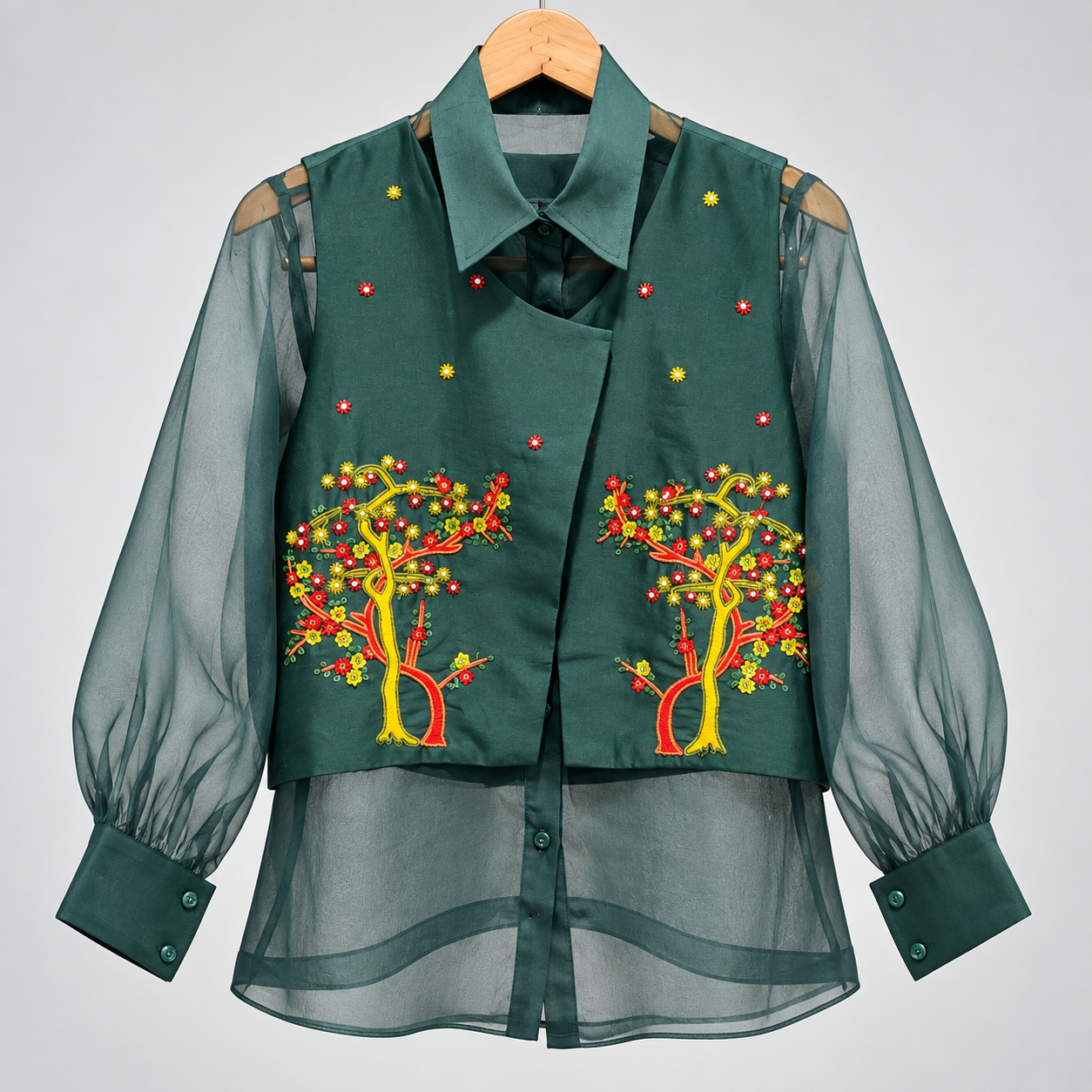 ChatGPT Image Sep 28, 2026, 12_07_42 PM GREEN ORGANZA SHIRT WITH JACKET - Image 1