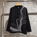 BLACK LINEAR EMBROIDERED SHIRT